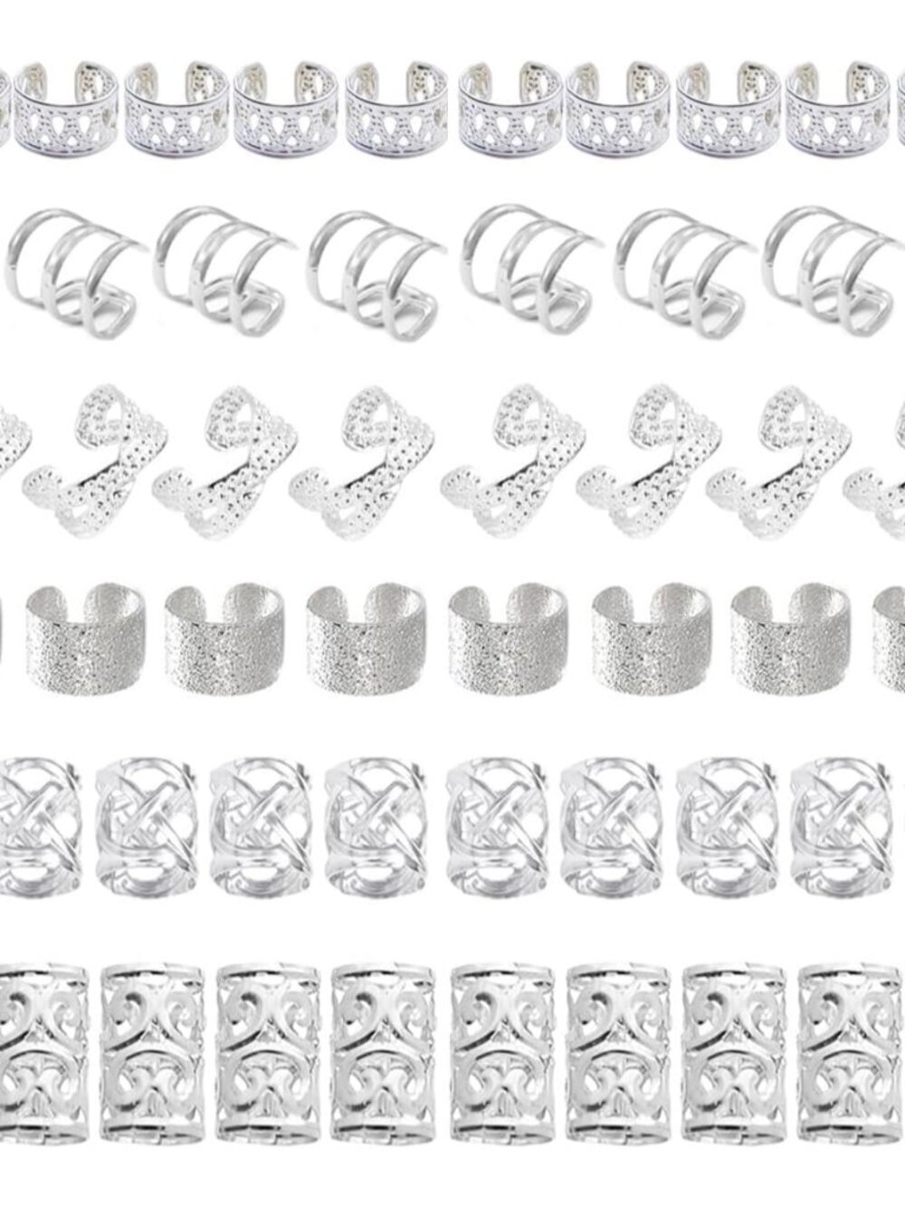120Pcs Silver Hair Cuffs for Braids Hair Jewelry for Women Dreadlock Hair Charms